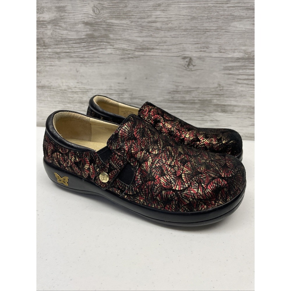 Alegria Kara KAR-274X Womens Size 8 Black Red Metallic Slip On Clogs EU 38
